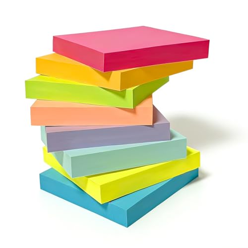1000 Sheets Sticky Notes 76x76mm (3x3) Multicolors Self-Sticky Note Pads 8 Brilliant Colors Memo Notes for Office School and Home Schedule Reminders Shopping Checklist