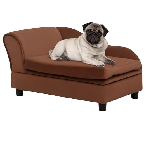 Best Dog for Couch Potatoes: Top Cozy Pet Essentials for Lazy Days 9 PawHut Luxury Fancy Dog Couch with Hidden Storage, Small Dog Sofa Bed with 2