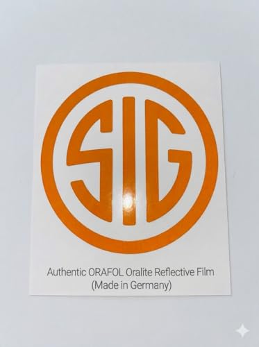 Image of SIG Decal - (Orange Reflective, 2 x 2 Inches) - Vinyl Car Bumper Sticker, Gun, Truck, Window, Motorcycle, Helmet, Bumper, Laptop