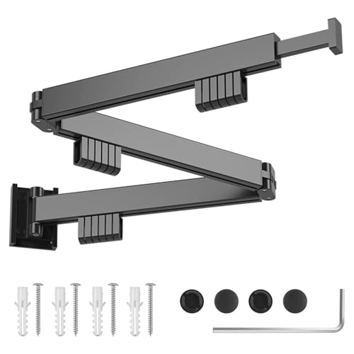 Image of Wall-Mounted Retractable Clothes Drying Rack | 51 Inch Extendable Folding Laundry Hanger with 360 Rotating Arms | Heavy-Duty Multi-Hook Drying Rail for Balcony, Bathroom, Indoor & Outdoor Use