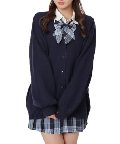 [ウィゴー] だぼ袖 ゆったり スクールカーディガン カーディガン レディース ニット トップス 学生 服 制服 アウター 無地 羽織 女子 通学 高校生 中学生 秋服 ギフト レディース F ネイビー2のサムネイル