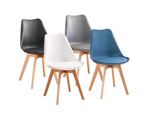 PEZ ROJO Lot de 4 Chaises Scandinaves, Chaises Salle à Manger, Mix Couleurs - Blanc, Gris, Bleu...
