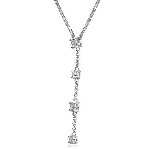 Hoops & Loops Sterling Silver Cubic Zirconia Round Long Dainty Drop Chain Y-Necklace, 16 Inch + Ext - Image 3