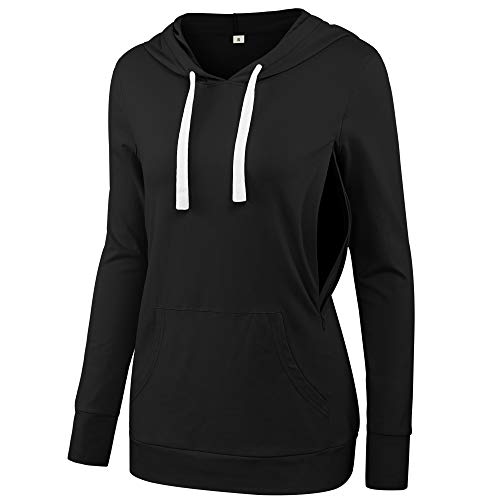 Image of fitglam Women's Maternity Nursing Tops for Breastfeeding Side-Zip Hoodie with Pockets Long Sleeves Pregnancy Sweatshirt