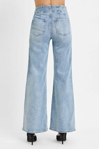 SALT TREE Risen Jeans - High Rise Wide Front & Back Dart Waist Jeans - PW211262