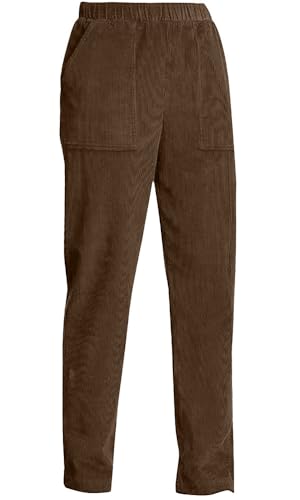 Brown XL 2024 Womens Straight Leg Corduroy Pants Casual High Waist Elastic Pull On Trousers Fashion Office Work Fall Winter Pant with Pockets2