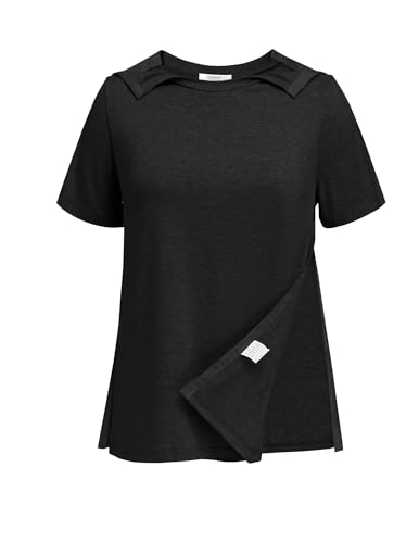Deyeek Post Shoulder Surgery Shirts Women Full Open Side Snap Post Surgery Clothing Short Sleeve Recovery Tear Away Comfortable Hospital Gowns Black XL
