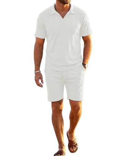 YAOHUOLE Survêtement 2 Pièces pour Homme Mode Short À Cordon Blanc 2XL