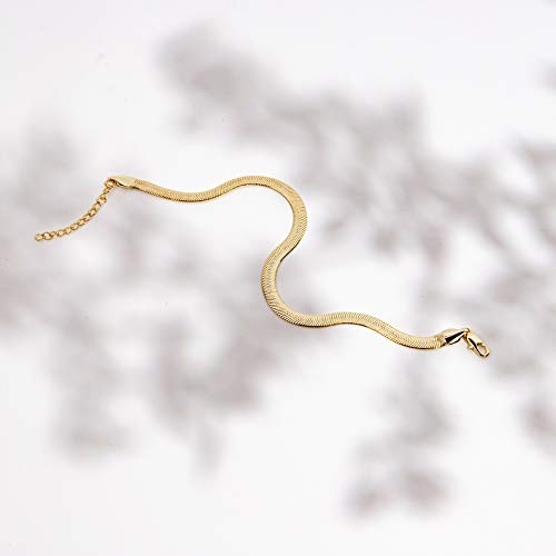 Pavoi 14K Gold Plated Snake And Marina Link Flat Anklet For Women (Snake-L, Yellow Gold Plated) #TOP3