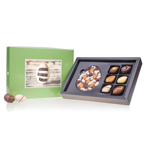 CHOCOLISSIMO Regalo de Pascua - 6 Bombones Hechos a Mano y Elegante Huevo de Postre - Decorado Con Arándanos Secos, Almendras y Almendras Laminadas - Bombones Finos en Una Lujosa Caja de Regalo
