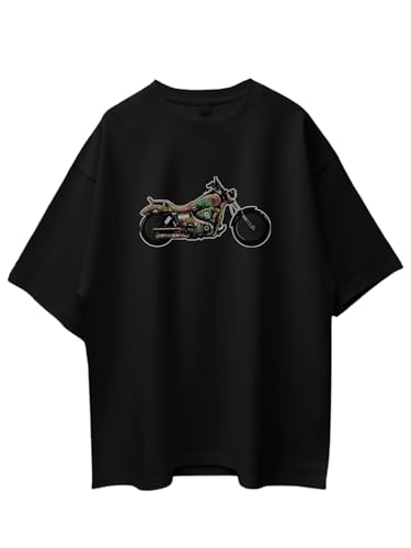 Image of T-Shirt for Men - 100% Cotton Ladakh Motorcycle Rider Half Sleeve Round Neck Graphic Print | Regular & Oversized Fit | 180 /220 GSM | S-5XL | Black, Navy Blue, Olive, Red, White