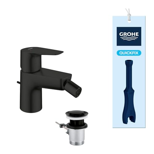 GROHE Start Edge QuickFix Mitigeur de Bidet avec Bonde à Tirette, (Cartouche Céramique 28 mm, Économie d’Eau, Flexibles 3/8 Pouce, QuickTool Inclus), Noir...