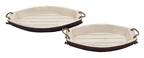 Deco 79 Wood Sail Boat Tray with Rope Handles, Set of 2 23", 19"W, White