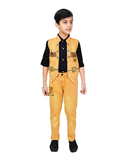 Image of AHHAAAA Kids Ethnic Cotton Blend Waistcoat Shirt and Trouser For Boys 2015
