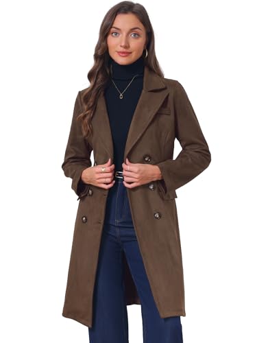 Trench en daim synthétique femme veste mi-longue chaude et légère contre le vent d'automne