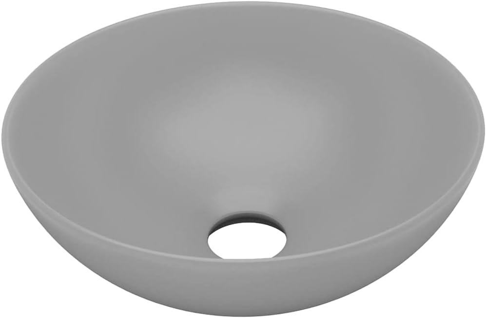 vidaXL Lavabo de Cuarto de Baño Redondo Lujo Tocador Montado Encima Aseo Indoro Cocina Garaje Fácil de Limpiar Moderno Cerámica Gris Claro
