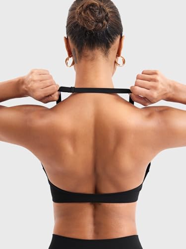 YEOREO Halter Sports Bras for Women Low Impact Removable Padded Adjustable Deep V Bra Seamless Workout Gym Crop Tops4