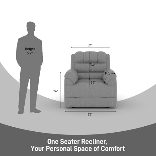 Image of Amazon Brand - Solimo Avalon Single Seater | Premium Mosha Fabric | Manual Recliner | Grey