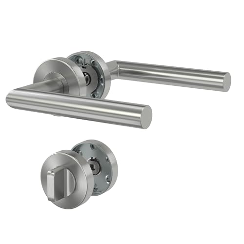 DIYGEEK Drückergarnitur WC, Badezimmer Türschloss Türklinke, Türbeschlag für Badezimmer, Silber Gebürstet