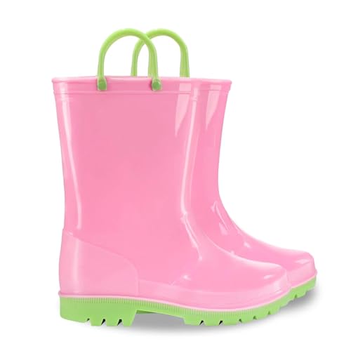 EUXTERPA Boys Girls Rain Boots Toddler Kids Waterproof Boots Children Lightweight Rain Shoes with Handles