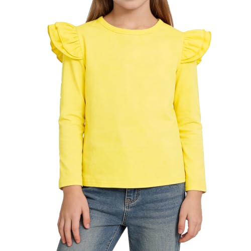 Image of Magic Park 1-14Y Toddler Ruffle T Shirt Girls Solid Color Blouse Kids Girl Short Long Sleeve Tops Casual Tee