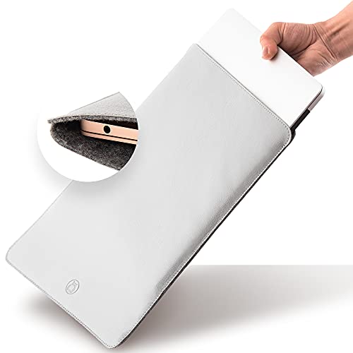 MacBook Air 13 Inch Sleeve - PU Leather Laptop Sleeve, Natural Wool Padded 13 Inch Laptop Sleeve, Compatible MacBook-Leather-Sleeve, Surface-Book Sleeve Leather, Computer-Sleeve 13 Inch Laptop - Gry