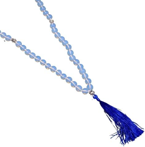 Aura Opal Mala Beads Necklace – 108 Beads 8mm Gemstone Prayer Necklace 40 Inch | Japa Mala for Meditation, Yoga, Reiki, Mindfulness | Boho Crystal Jewelry Gift for Christmas, New Years
