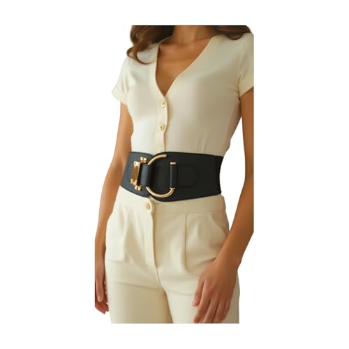 TrendyFashionJewelry Women Elastic Wide Belt Hip High Waist Gold Metal
