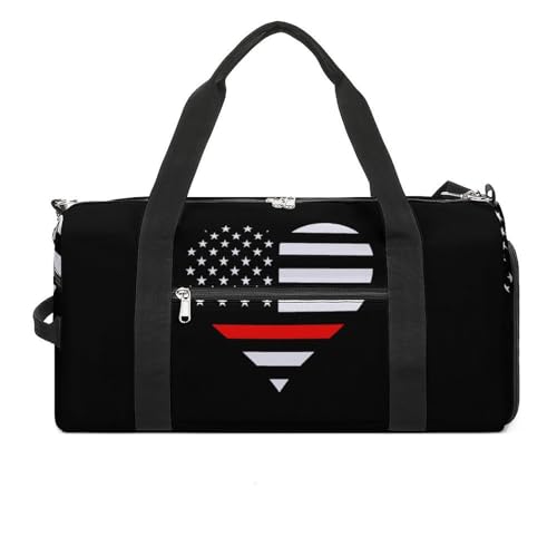 U.S. Firefighter Flag Heart Funny Gym Bag Travel Tote Bag Duffel Bag with Shoe Compartment for Weekender Sports Vacation