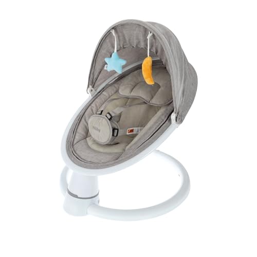Image of Nuby Baby Swing with Canopy and Remote - 5-Level Infant Swing with Soothing Sounds and Mobile App Control - 0-9 Months - Gray