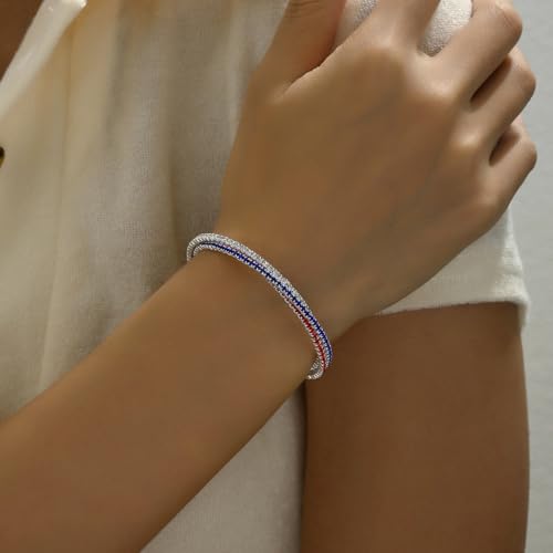 Dreuyet American Flag Rhinestone Bracelet Red White Blue Crystal Patriotic 4th of July Shiny Decorations USA Independence Day Jewelry3