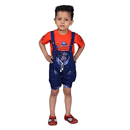 Image of FOCIL Baby Boy's and Baby Girl's Half Sleeve Fitta Denim Dungree With T-shirt for Kids