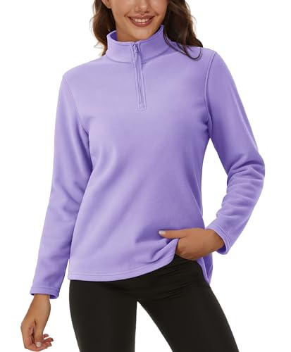 MAGCOMSEN Women's Quarter Zip Pullover Polar Fleece Sweatshirts Lightweight Stand-Collar Jacket Warm Tops