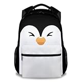 UNIKITTY School Backpack for Girls Boys, Penguin Backpack with Adjustable Straps, 17' Girls Backpacks Ages 6-8 Large Capacity Durable, White Cute Kids Backpack