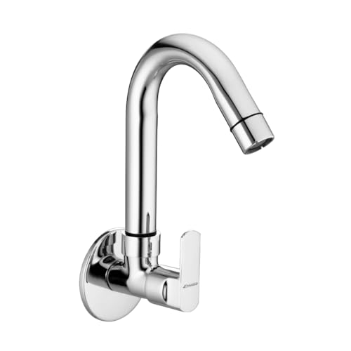 Image of Chrome Finish Silver Sink Cock | Wall Mounted Faucet for Kitchen & Utility Use - Sleek & Durable Design - Platina