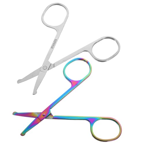 DECHOUS Tijeras para Vello de Nariz y Cejas de Acero Inoxidable Punta Redonda, Paquete de 2 Piezas, Recortadoras Pequeñas Seguras para Barba y Vello Facial, Uso Diario para Hombres