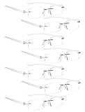 READING GLASSES 7 pack Small Lens Rimless Readers (Transparent Arm)