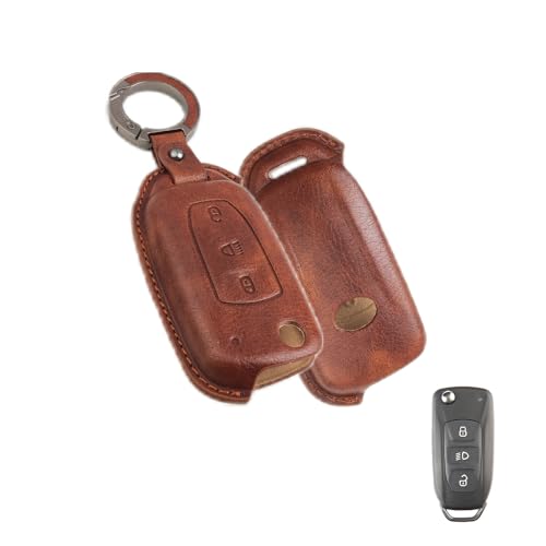 Image of keyzone dual leather key cover for Tata Curvv, Nexon, Harrier, Altroz, Punch, Safari, Tigor, Tiago, Zest, Bolt 3 button flip key