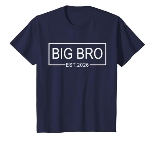 Big Bro Est. 2026 New Big Brother Pregnancy Announcement T-Shirt, Youth, Navy Blue, Large