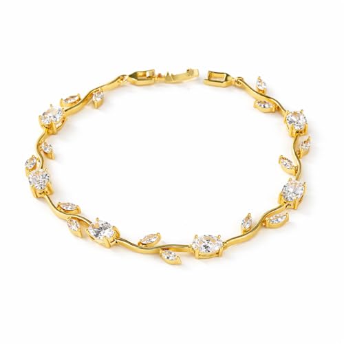 Image of Okos Gold Plated Tulip White Crystal Bracelet for Women and Girls | Jewelry for Daily Wear & Party BR1000084WHT