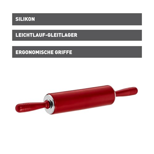 Foto von Original Kaiser Original Kaiserflex Red Teigroller Silikon 49 x 6,5 cm, Nudelholz Silikon mit Metallkern, ergonomische Griffe, hitzebeständig bis 200°C, rot