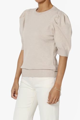 TheMogan Women's Puff Short Sleeve Knit Sweater Cozy Crew Neck Casual Lightweight Pullover Top3