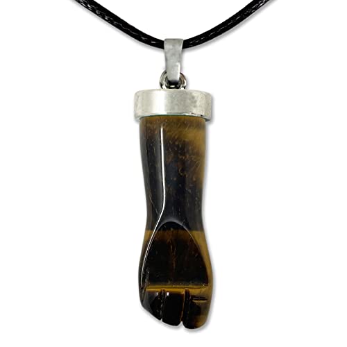 cotigo Colgante Piedra Natural de Mano Puño Higa  Amuleto Mal de Ojo Mano Negra   Collar Piedra Preciosa y Mineral   Collar Mujer u Hombre (OJO DE TIGRE)
