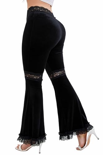 Nihsatin Women's High Waist Soft Velvet Gypsy Comfy Flare Pants Stretch 70s Bell Bottom Gothic Pants