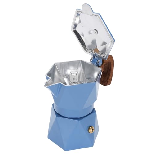 Fockety espresso de estufa, moka clásica de 2 tazas, cubana e italiana, Greca con percolador para estufas de inducción, eléctricas y de gas (BLUE)