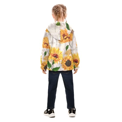 OTVEE Vintage Yellow Sunflowers Kids Hoodie Jacket Fall Spring Full Zip Warm Outwear Coat4