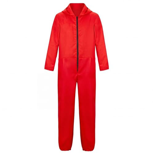 Men's Red Jumpsuit Costume Long Sleeve Coverall Suit with Hood Cosplay Jump Suit Red Suit Adult Outfits Red Large