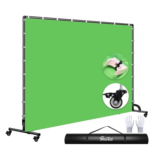 Shirtal 7x10ft Green Screen Backdrop with Stand,Movable Backdrop Stand with Wheels Greenscreen...