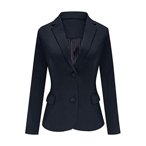 luvamia Women's Long Sleeve Formal Notch Lapel Button Down Blazer Pockets Jacket Small Pageant Blue W Striped Lining