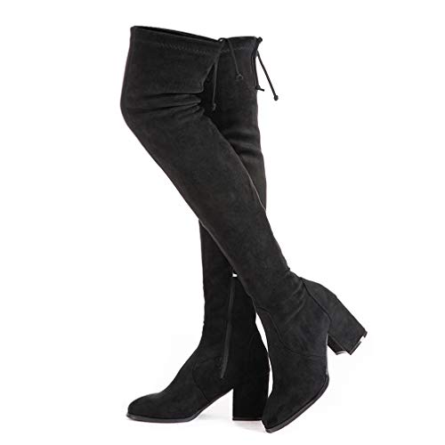 Mtzyoa Over The Knee Boots for Women Black Brown Lace Up Thigh High Suede Long OTK Block Heel Stretch